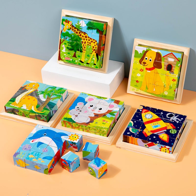 Six-Sided Wooden Puzzle Stereo Traffic Animal Puzzle Children'S Puzzle Assembled Building Blocks Early Education Educational Toys - Image 5